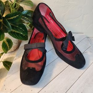 Pas De Rouge Women's Chantal 2139 In Black Suede/Mesh Size 36.5 EU/6 US